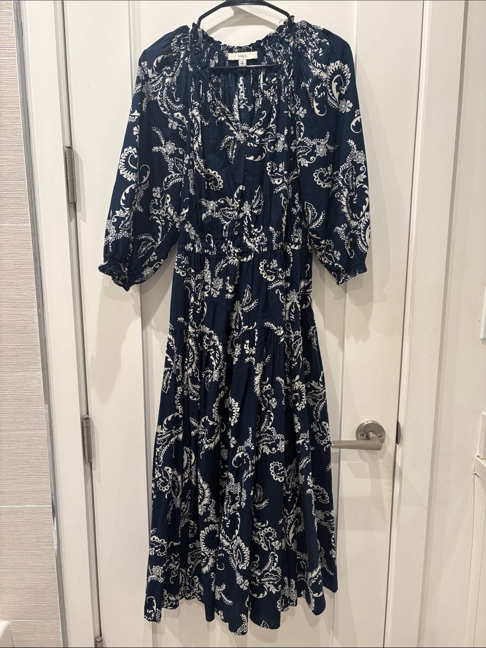 Source Unknown Navy & White Paisley Midi Dress
